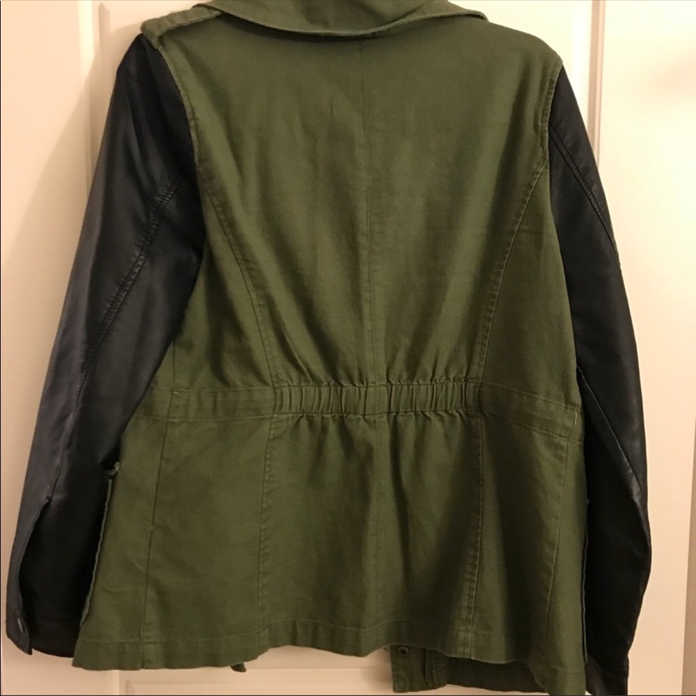 Olive green faux leather sleeve jacket
